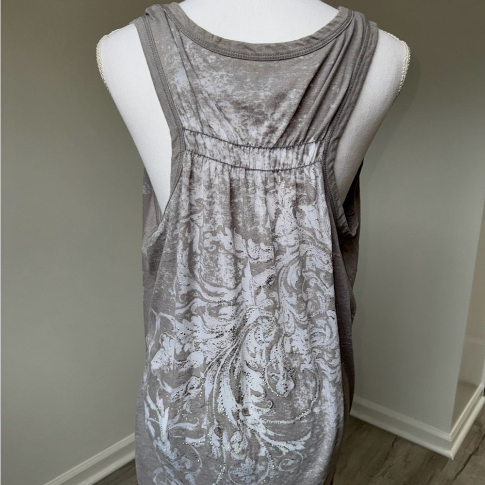 Maurices Premium Gray Baroque Tank Top‎ Size 2 (L) Rhinestone Tunic Flowy Grunge